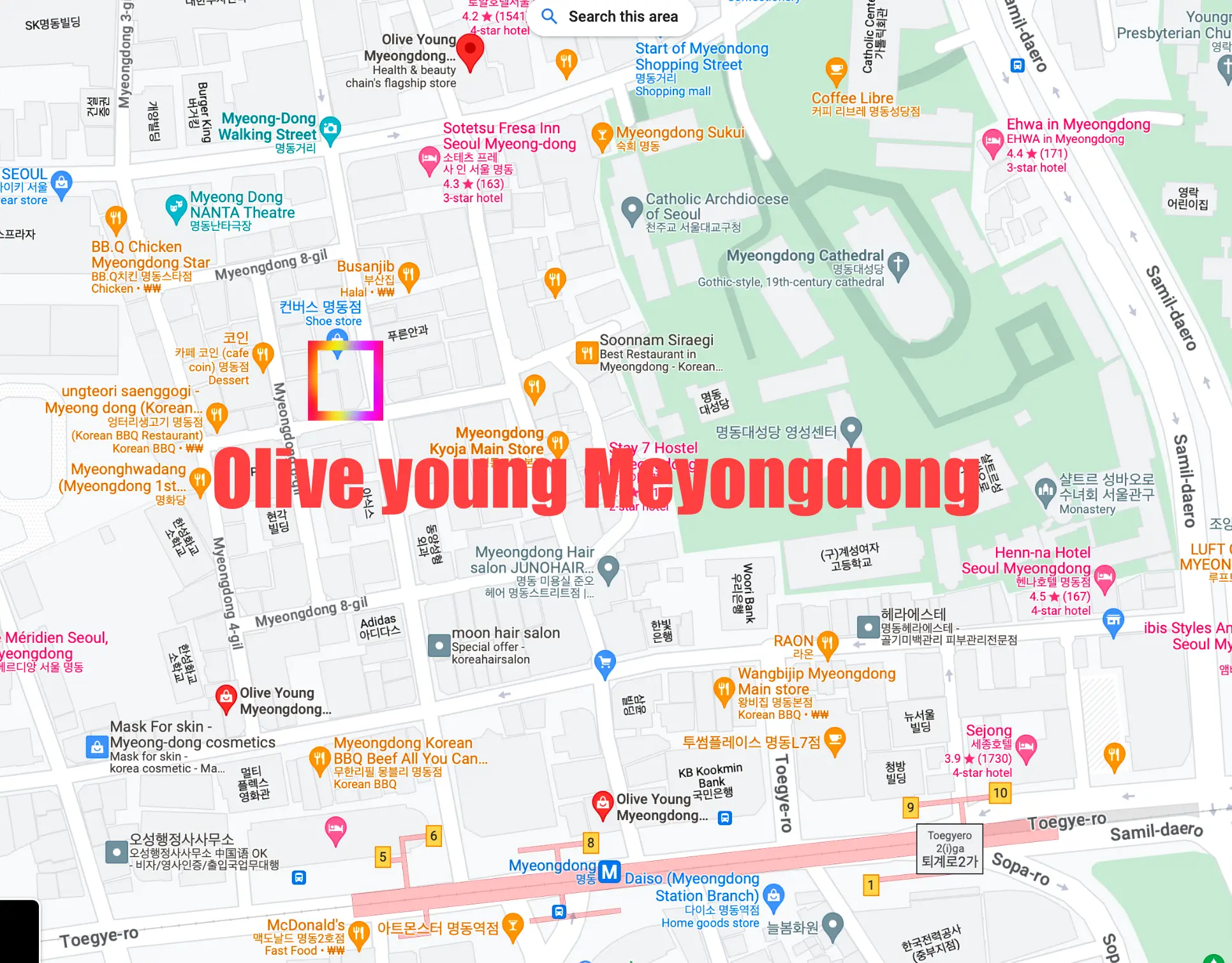 How to get to Olive Young in Myeongdong